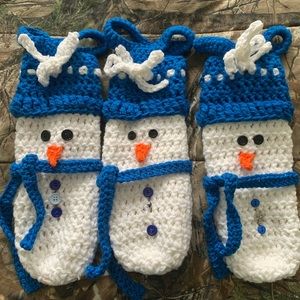 Hand Made Snowman Wine Bottle Bags